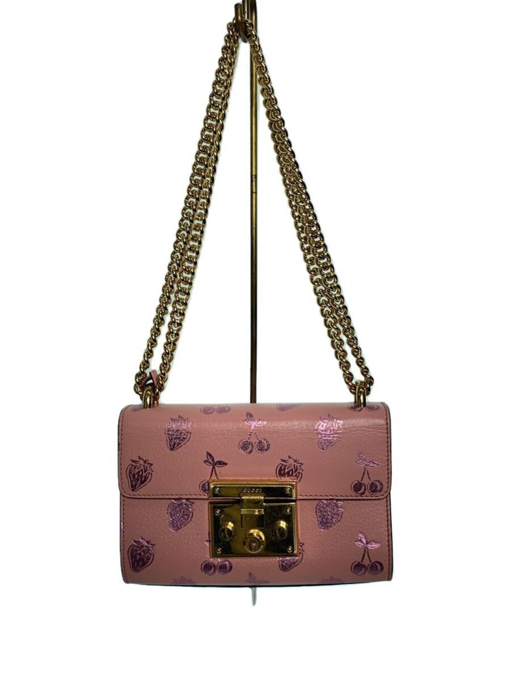 Gucci Chain Shoulder Bag Padlock Leather Pink